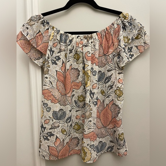 LOFT Off-Shoulder Ruffle-Sleeve Patterned Top - Picture 2 of 5